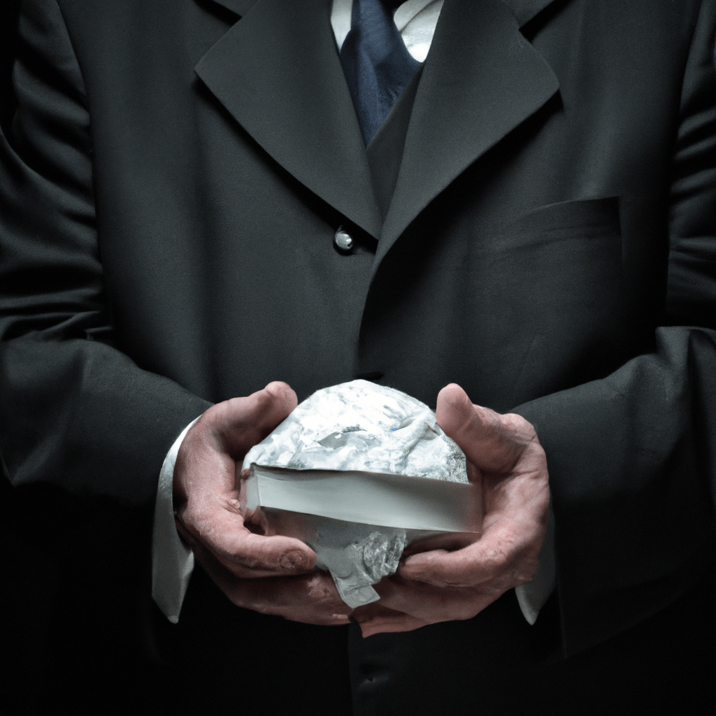 [A photo of a businessman holding a bond, symbolizing stable and predictable returns.]. Sigma 85 mm f/1.4. No text.