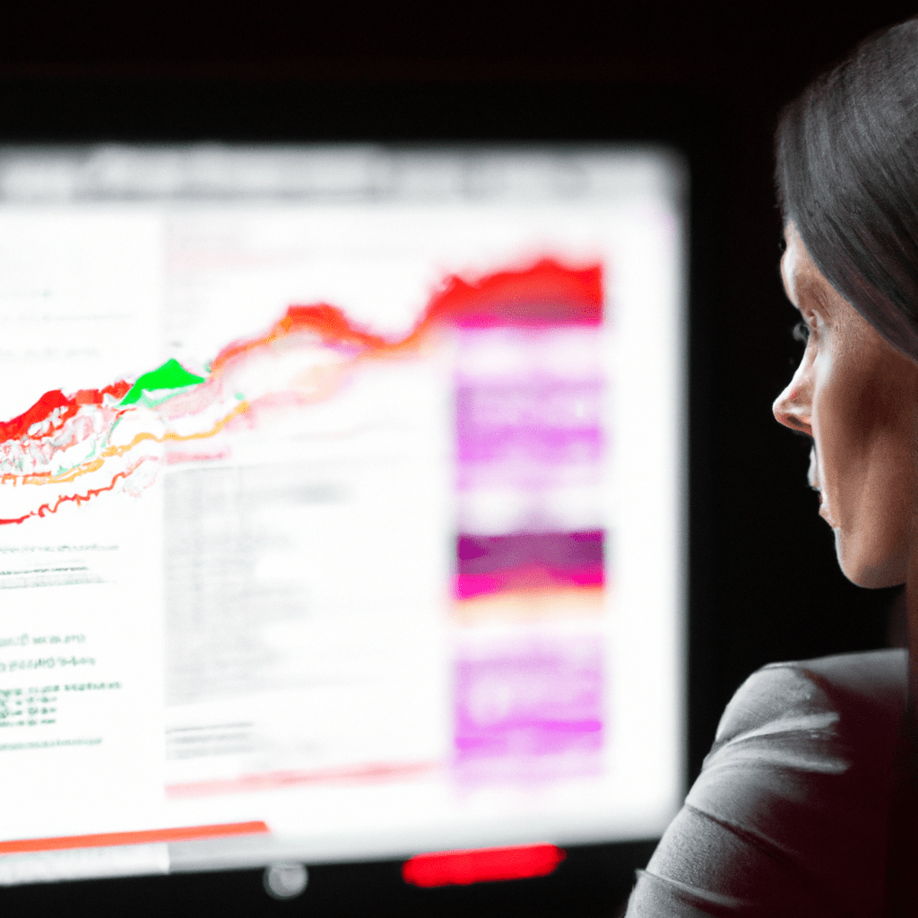 2 - [ ] A photo of a businesswoman analyzing bond market trends on a computer screen, highlighting the risks associated with bond investments.. Sigma 85 mm f/1.4. No text.