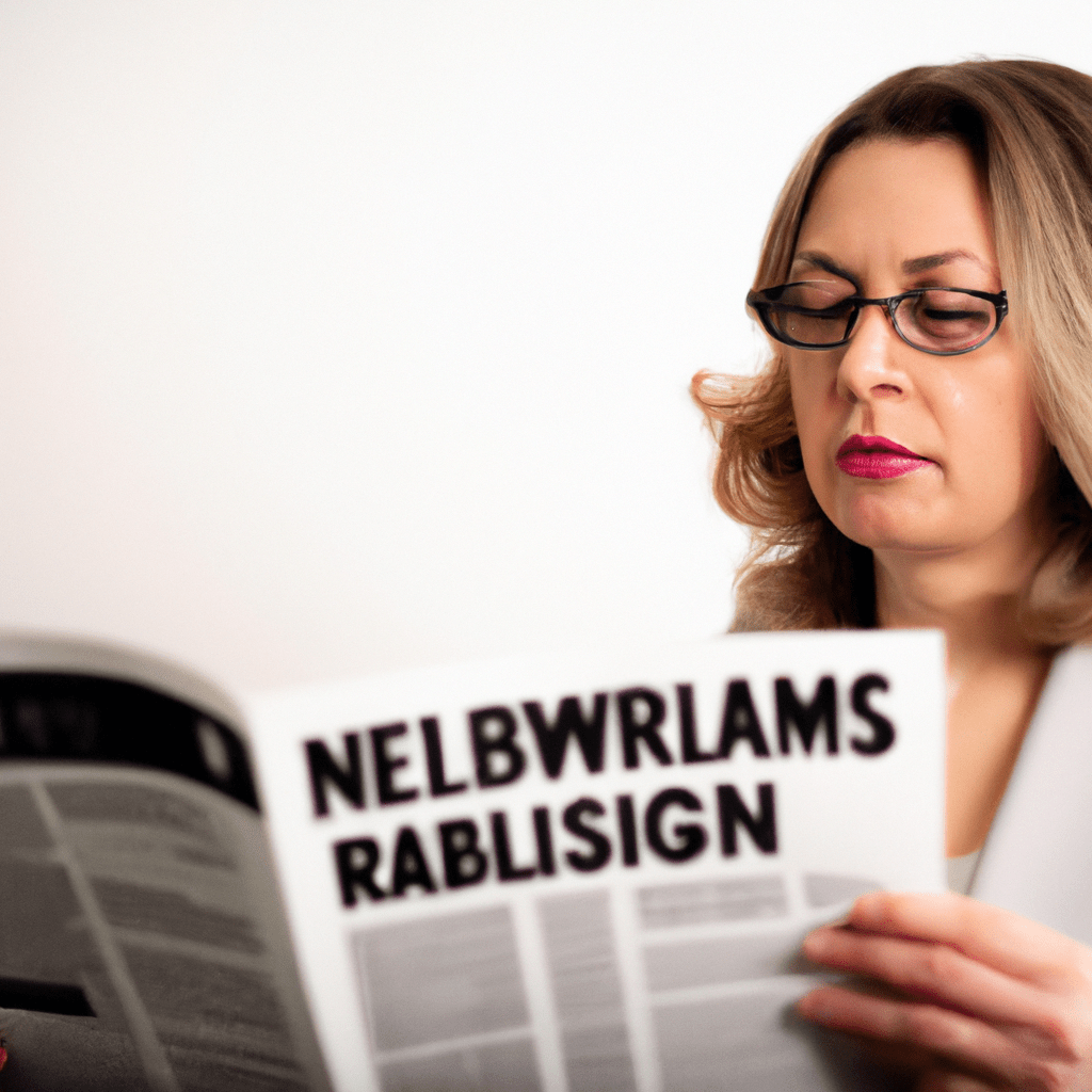 3 - [ ] A businesswoman reading a newspaper with the headline 
