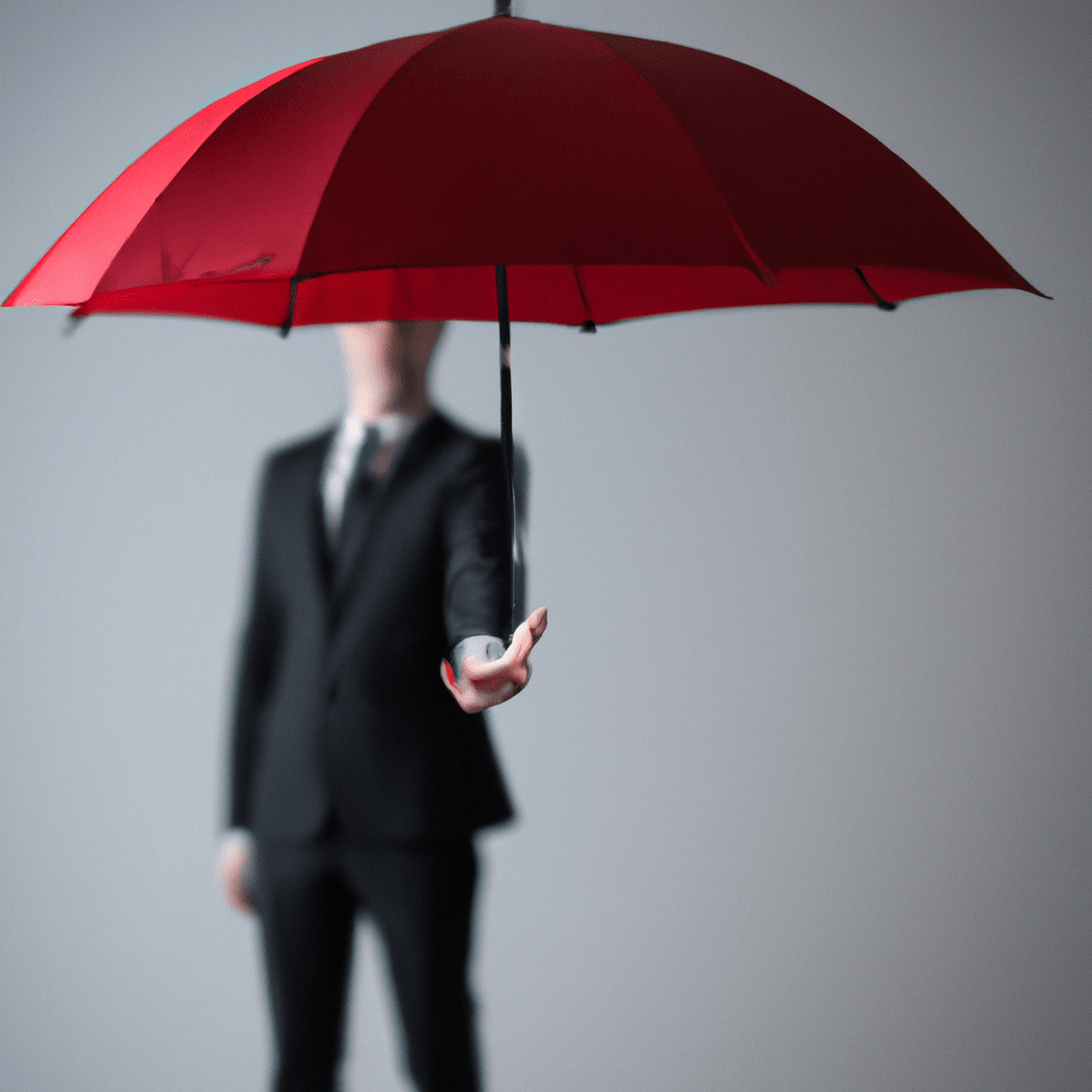 A photo of an investor holding an umbrella, protecting their investments from default risks.. Sigma 85 mm f/1.4. No text.