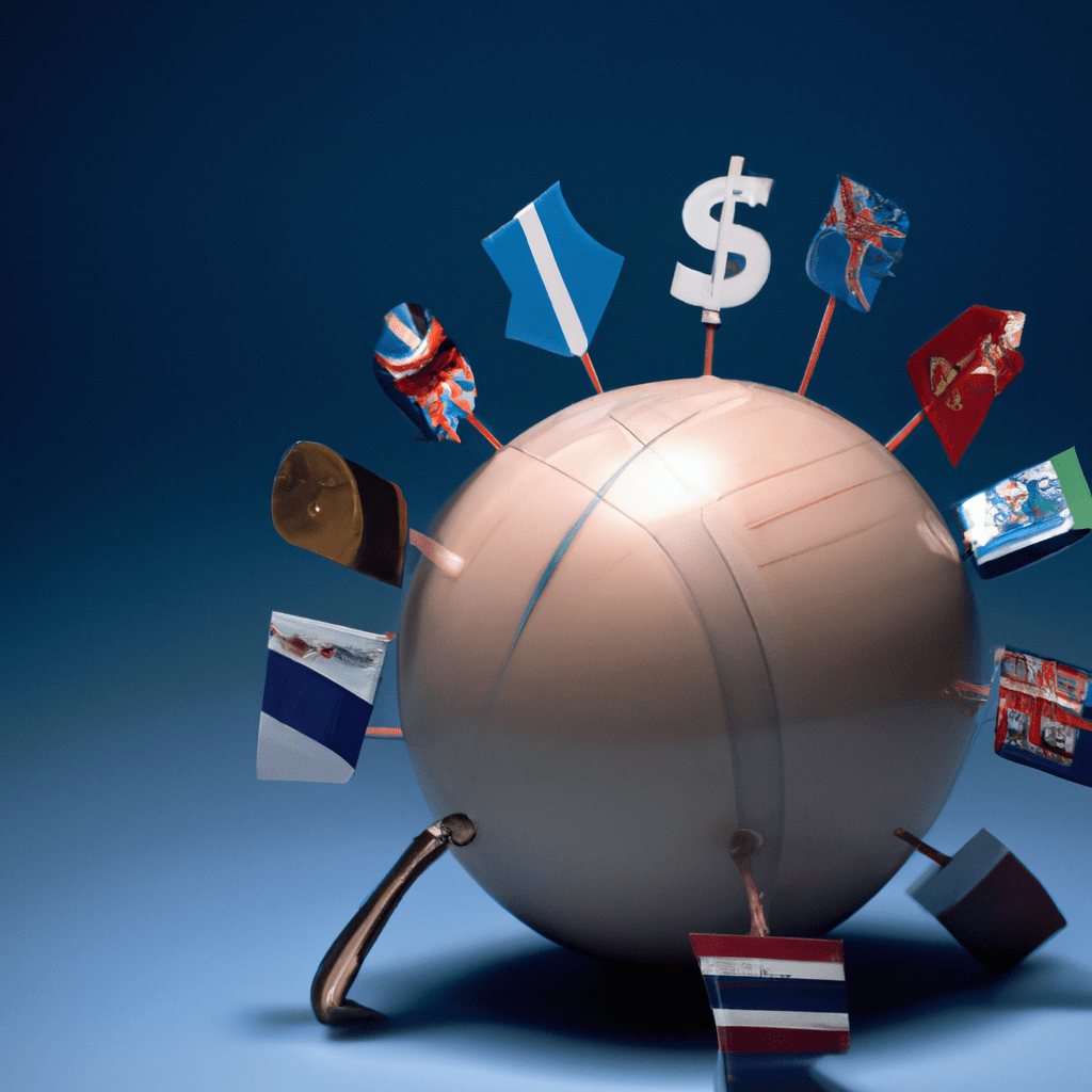 A diverse portfolio: Image of a globe surrounded by various international bonds, symbolizing the benefits of diversification in investing.. Sigma 85 mm f/1.4. No text.