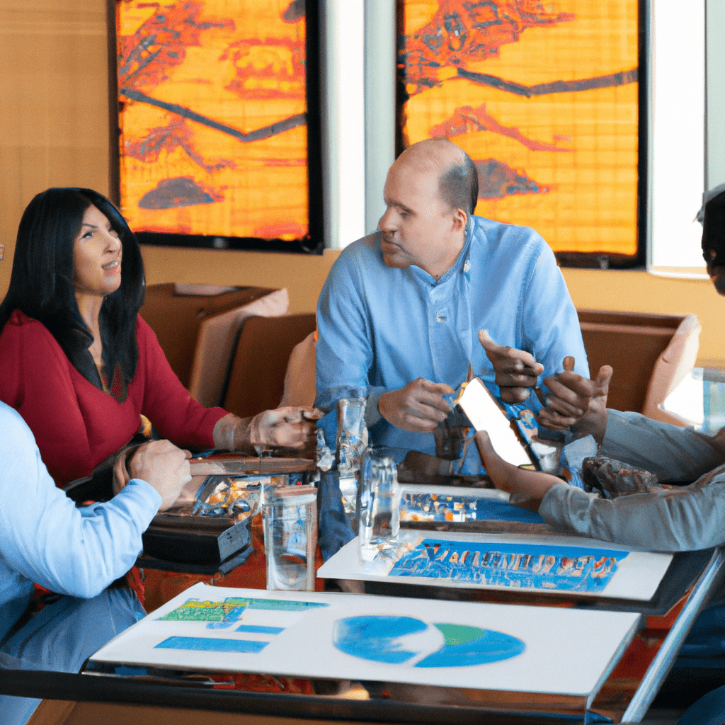A group of diverse investors discussing investment strategies around a table with graphs and charts in front of them.. Sigma 85 mm f/1.4. No text.
