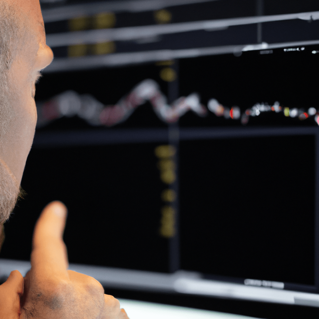 A close-up photo of a trader analyzing financial options on a computer screen.. Sigma 85 mm f/1.4. No text.